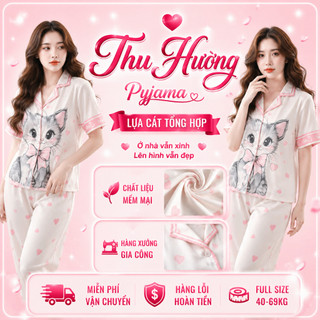 [DEAL SIÊU HOT] Bộ Đồ Pijama Mặc Nhà Lụa Mềm Mịn Họa Tiết Hồng Form Rộng Full Size 40-69kg
