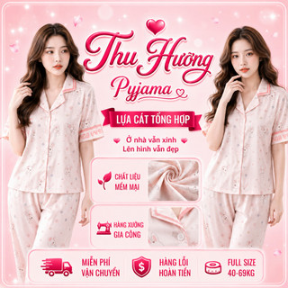 [DEAL HOT] Bộ Đồ Pijama Mặc Nhà Lụa Mềm Mịn Thoáng Mát Form Đẹp Họa Tiết Nơ Xinh Full Size 40-69kg