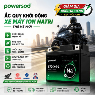 Ắc quy xe máy Natri ion Powersod E70X4L siêu bền miễn bảo dưỡng cho Wave Future Exciter Sirius Click