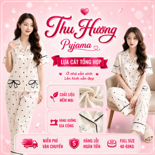 [DEAL BÁN CHẠY] Bộ Đồ Pijama Mặc Nhà Lụa Mềm Mịn Phối Nơ Thanh Lịch Mặc Êm Full Size 40-69kg