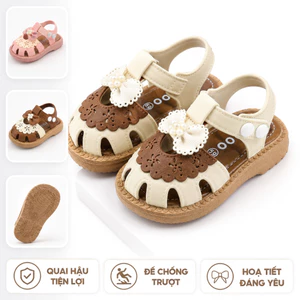 Dép Sandal Quai Hậu Bé Gái ShinHome Mềm Êm Nơ kèm Hoa Cho Bé Gái 1-5 Tuổi (size to)