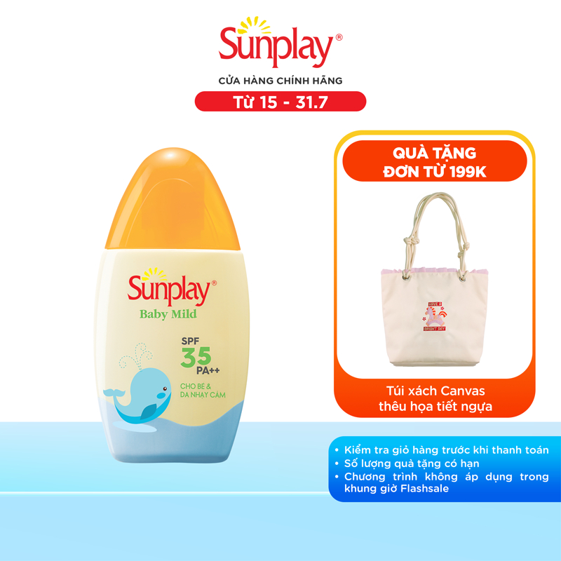 Kem chống nắng Sunplay cho bé từ 6 tháng tuổi và da nhạy cảm, dạng sữa Sunplay Baby Mild SPF 35, PA++ 30g