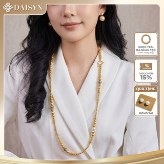 N1138 Vòng Cổ, Dây Chuyền, Mix Ngọc Nhân Tạo màu vàng trắng nâu đồng dài 90cm khoá OT thanh lịch cho nữ