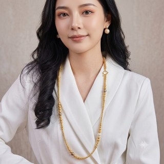 N1138 Vòng Cổ, Dây Chuyền, Mix Ngọc Nhân Tạo màu vàng trắng nâu đồng dài 90cm khoá OT thanh lịch cho nữ