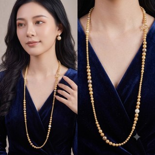 N1138 Vòng Cổ, Dây Chuyền, Mix Ngọc Nhân Tạo màu vàng trắng nâu đồng dài 90cm khoá OT thanh lịch cho nữ