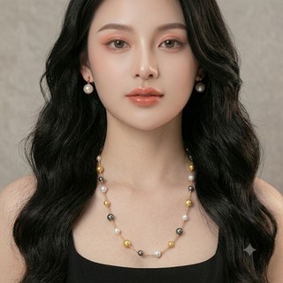 [N1131] Vòng Cổ, Dây Chuyền, Mix Ngọc Nhân Tạo Xám Đen Trắng Vàng Sang Trọng Cho Nữ - DAISYN