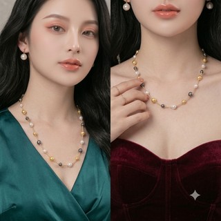 [N1131] Vòng Cổ, Dây Chuyền, Mix Ngọc Nhân Tạo Xám Đen Trắng Vàng Sang Trọng Cho Nữ - DAISYN