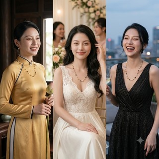 [N1131] Vòng Cổ, Dây Chuyền, Mix Ngọc Nhân Tạo Xám Đen Trắng Vàng Sang Trọng Cho Nữ - DAISYN
