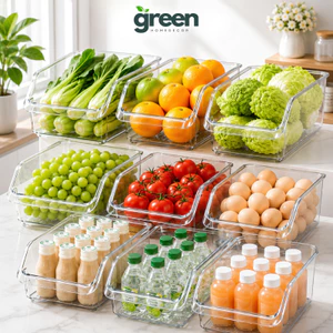 Hộp Sắp Xếp Tủ Lạnh Bằng Nhựa PET Cao Cấp, Khay Đựng Thực Phẩm Tủ Lạnh Trong Suốt Có Tay Kéo Trượt