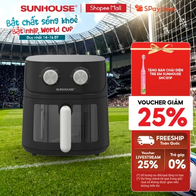[Độc quyền] Nồi chiên không dầu 6.5L SUNHOUSE SHD4032 - Công nghệ Rapid Air giảm tới 80% dầu - Khoang chiên trong suốt