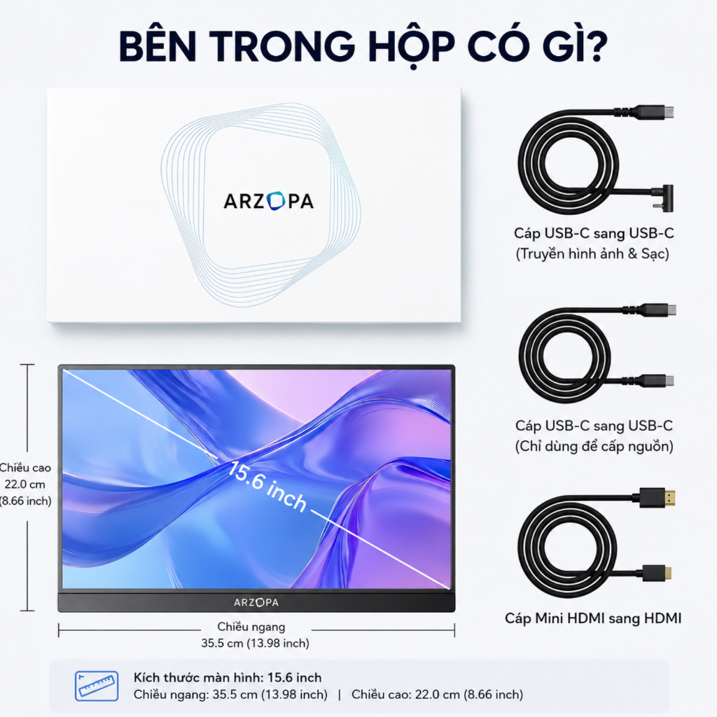 Màn Hình Di Động ARZOPA  A vỏ nhôm | IPS FHD | 100%sRGB | HDR | Loa Kép | USB-C HDMI | Chính Hãng | BigBuy360 - bigbuy360.vn