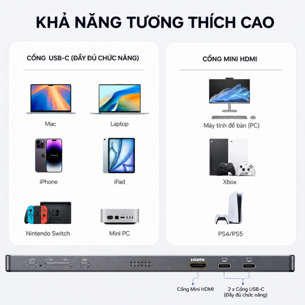 Màn Hình Di Động ARZOPA  A vỏ nhôm | IPS FHD | 100%sRGB | HDR | Loa Kép | USB-C HDMI | Chính Hãng | BigBuy360 - bigbuy360.vn
