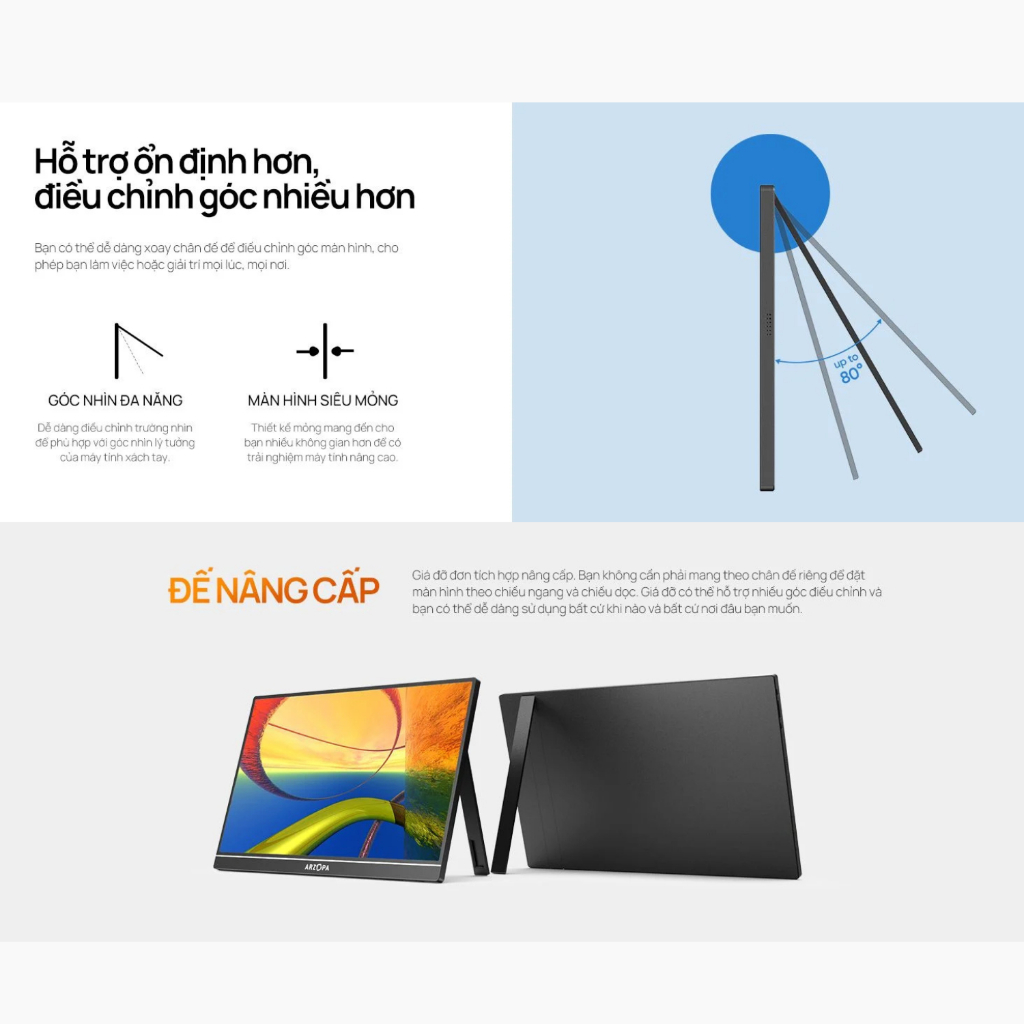Màn Hình Di Động ARZOPA  A vỏ nhôm | IPS FHD | 100%sRGB | HDR | Loa Kép | USB-C HDMI | Chính Hãng | BigBuy360 - bigbuy360.vn