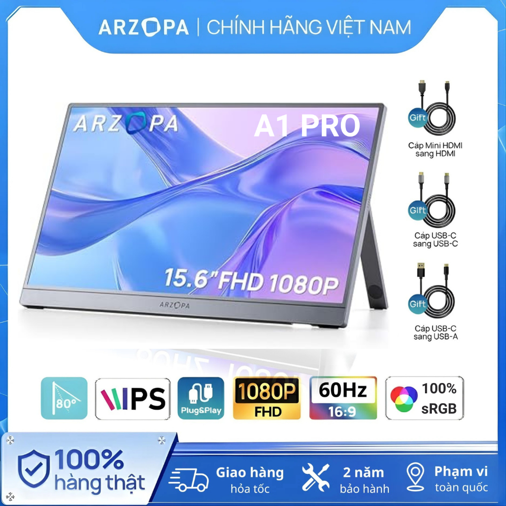 Màn Hình Di Động ARZOPA  A vỏ nhôm | IPS FHD | 100%sRGB | HDR | Loa Kép | USB-C HDMI | Chính Hãng | BigBuy360 - bigbuy360.vn