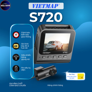 Vietmap S720 ghi hình 2 kênh trước sau 4K + Full HD Cảnh báo biển báo giao thông, ghi trước và sau