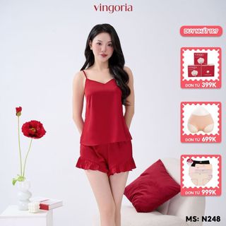 Bộ ngủ 2 dây lụa mặc nhà VINGO/VINGORIA xuân hè N248