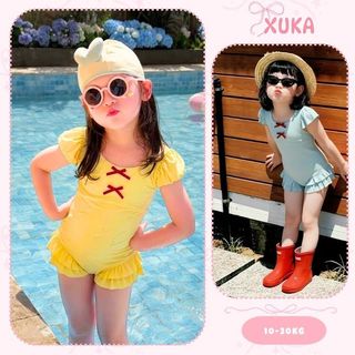 Đồ bơi bé gái, bộ bơi liền thân bé gái (10-30kg) phối nơ ngực bèo vai dễ thương XUKA BABY - M2