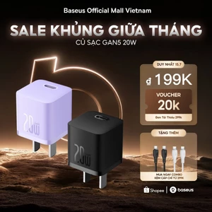 Baseus Củ Sạc Bộ Cáp Nhanh PD 20W GaN 5 Sạc điện cho Không Nóng Máy An Toàn Ổn Định
