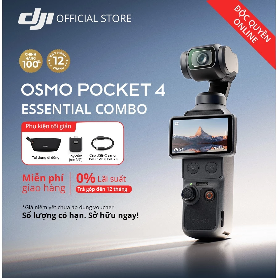 (Độc quyền) DJI Osmo Pocket 4 Essential Combo | Camera nhỏ gọn quay video 4K góc rộng