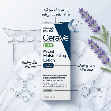 Sữa Dưỡng Ẩm Ban Đêm CeraVe Facial Moisturizing Lotion PM - Khôi Phục Hàng Rào Bảo Vệ Da (89ml)