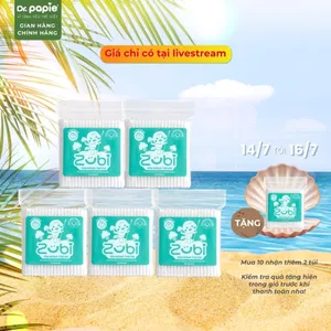 Tăm Bông Trẻ Em Zubi 2 Đầu Xoắn - Tròn 100% Bông Thiên Nhiên Mềm Mại Vệ Sinh Tai Mũi Rốn Dr.Papie (100c/Túi)