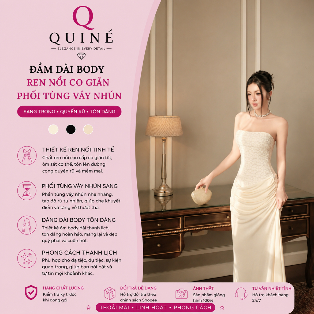 Đầm Dài Body Ren Nổi Co Giãn Phối Tùng Váy Nhún Sang Trọng - Váy Maxi Ôm Dáng Cao Cấp