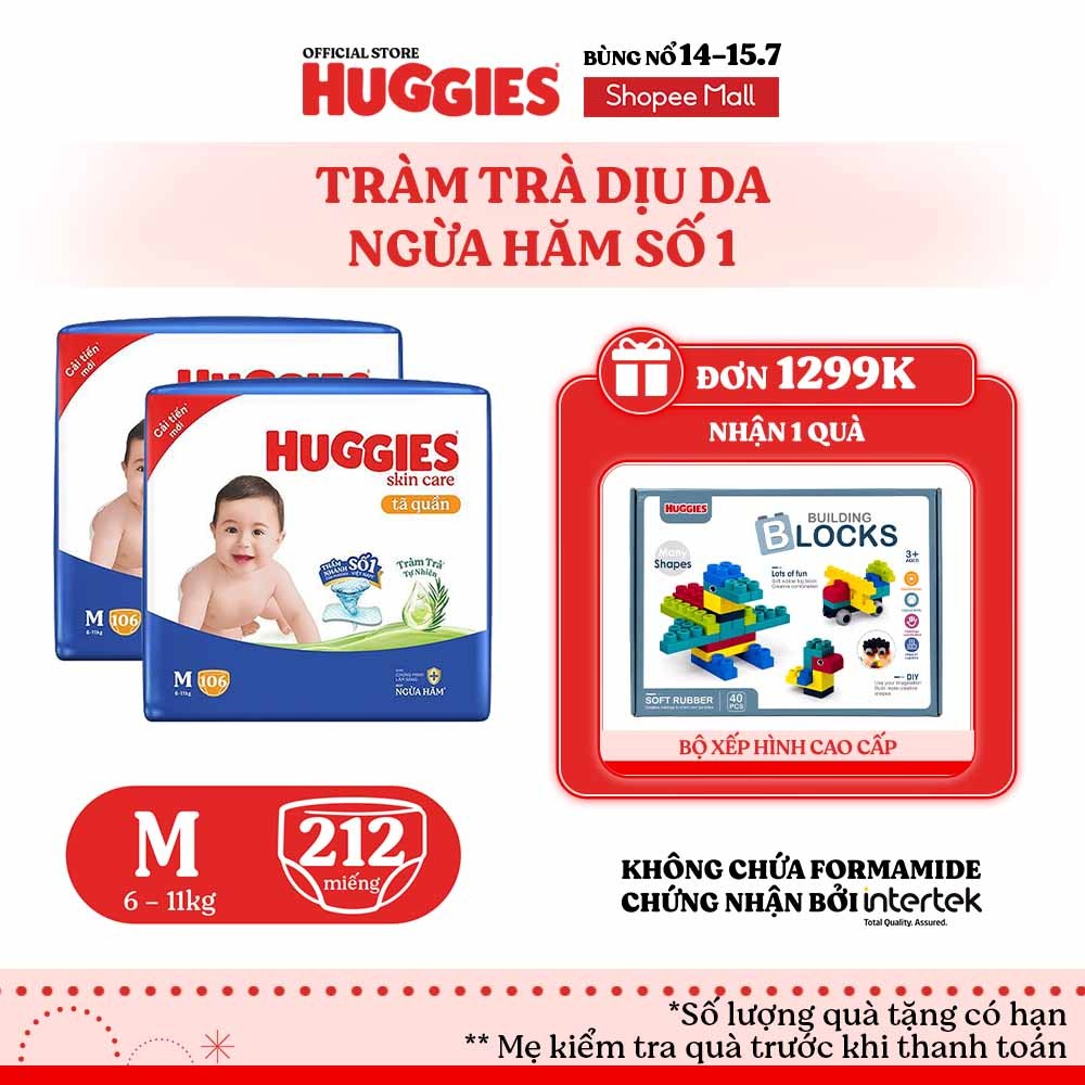 [KOL LIVE] Combo 2 Tã quần Huggies Skincare Mega Jumbo M106/L96+8/XL84+4/XXL76+4