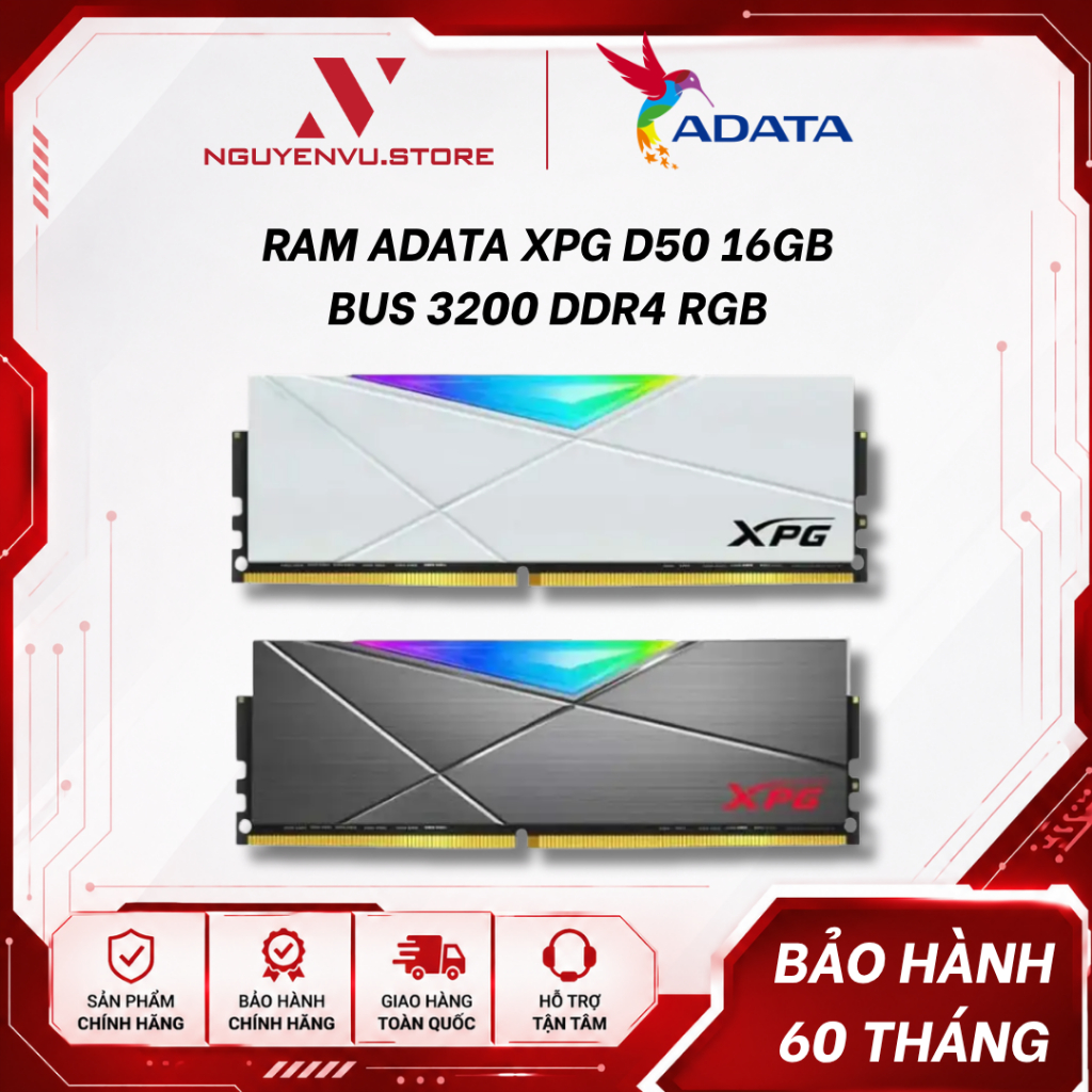 Ram máy tính Adata XPG Spectrix D50 8Gb / 16GB 3200 DDR4 RGB - Hàng chính hãng