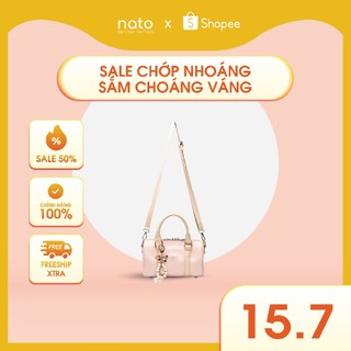 Túi đeo chéo da NATOLI, túi trống mini da chống nước nhiều ngăn thời trang BST Trendy Bowling Bag T37