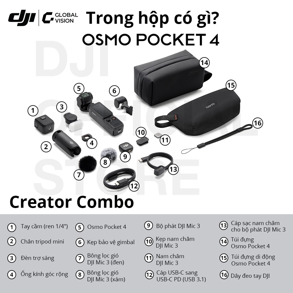DJI Osmo Pocket 4 camera quay vlog bỏ túi nhỏ gọn chất lượng cao, bộ nhớ trong 107GB (DJI OP4) | BigBuy360 - bigbuy360.vn