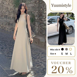Váy nữ chất thun tăm ôm body D1662, đầm nữ cổ tròn sát nách dáng dài thiết kế năng động trẻ trung YuuMi Style