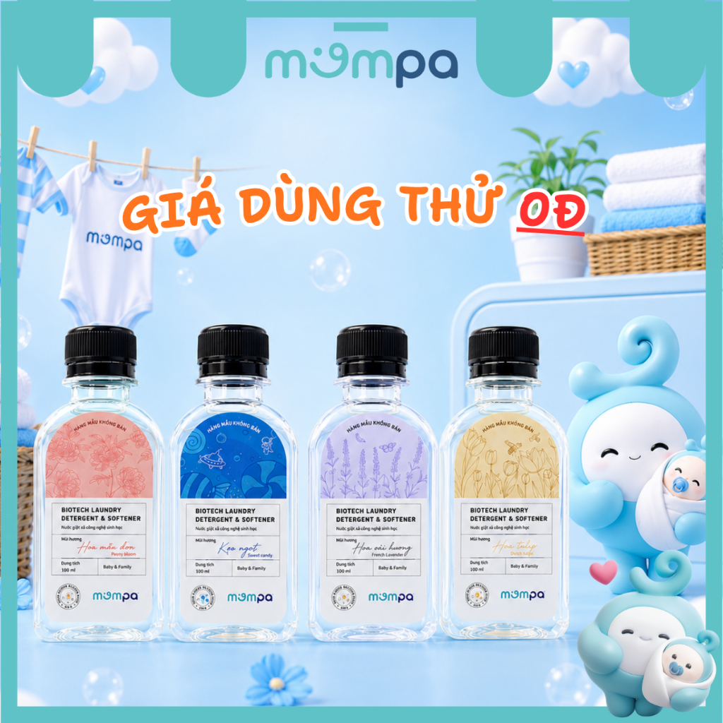 Nước giặt Mompa chai 100ml công nghệ sinh học an toàn cho da bé