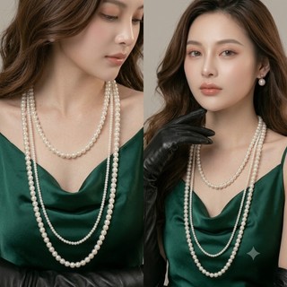 [NgocDaisy] N396 vòng cổ hạt Trai, dây chuyền hạt ngọc nhân tạo đá dây chuyền mang áo dài 3 sợi dài nhiều kích cỡ