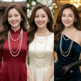 [NgocDaisy] N396 vòng cổ hạt Trai, dây chuyền hạt ngọc nhân tạo đá dây chuyền mang áo dài 3 sợi dài nhiều kích cỡ