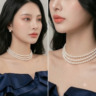 [ DAISYN ] N627 choker vòng cổ áo dài , dây chuyền áo tấc, dây chuyền váy cưới 3 sợi 5mm ngọc trai nhân tạo sang trọng