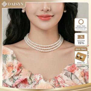 N627 choker vòng cổ áo dài , dây chuyền áo tấc, dây chuyền váy cưới 3 sợi 5mm ngọc trai nhân tạo sang trọng