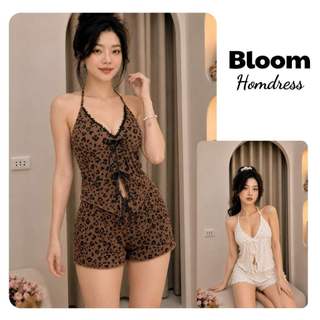 Set Bộ Đồ Ngủ Nữ 2 Dây Có Sẵn Mút Mềm Xẻ Lai Phối Nơ Và Quần Đùi Chất Cotton Mềm Mịn | BLOOM.HOMDRESS - BH014