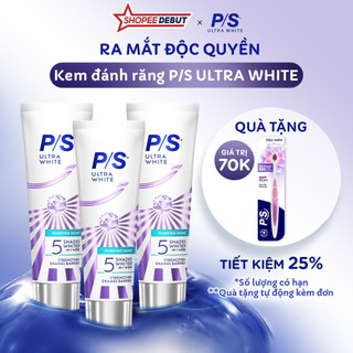 [LIVE][TẶNG BÀN CHẢI] Combo 3 Kem đánh răng P/S Ultra White Trắng Bật 5 Tông 100g | Tặng Bàn Chải P/S Chăm Sóc Nướu