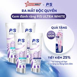 [LIVE][TẶNG 2 BÀN CHẢI] Combo 4 Kem đánh răng P/S Ultra White Trắng Bật 5 Tông 100g|Tặng Bộ 2 Bàn Chải P/S Chăm Sóc Nướu