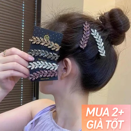 🧚🏻‍♀️Ganten🧚🏻‍♀️Kẹp tóc đính đá hình chiếc lá mảnh 7cm đơn giản sang trọng lấp lánh cho nữ