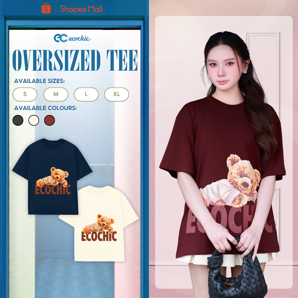 Áo Phông Oversize ECOCHIC B252 Hình Gấu Teddy Công Nghệ In Digital Chất Liệu Cotton Cao Cấp Mềm Mịn