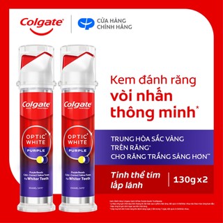 [Bản giới hạn] Bộ 2 Kem đánh răng Colgate vòi nhấn thông minh Optic White Purple x IU, cho răng trắng sáng hơn 130g/ống
