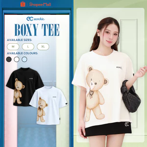 Áo Thun Boxy ECOCHIC B254 Hình Gấu Cài Nơ Công Nghệ In Digital Chất Liệu Cotton Cao Cấp Mềm Mịn