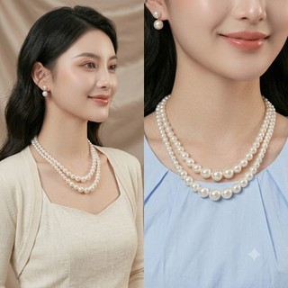 [NgocDaisy] N460 vòng cổ hạt Trai, dây chuyền mang áo dài 2 sợi ngắn nhiều kích cỡ hạt kiểu dáng sang trọng cho nữ