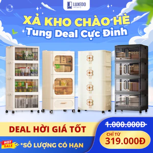 Tủ Nhựa Gấp Gọn Đa Năng Rộng 50/60/70cm, Tủ Bếp Tủ Đựng Đồ Gia Đình Kích Thước Lớn Có Bánh Xe HC06