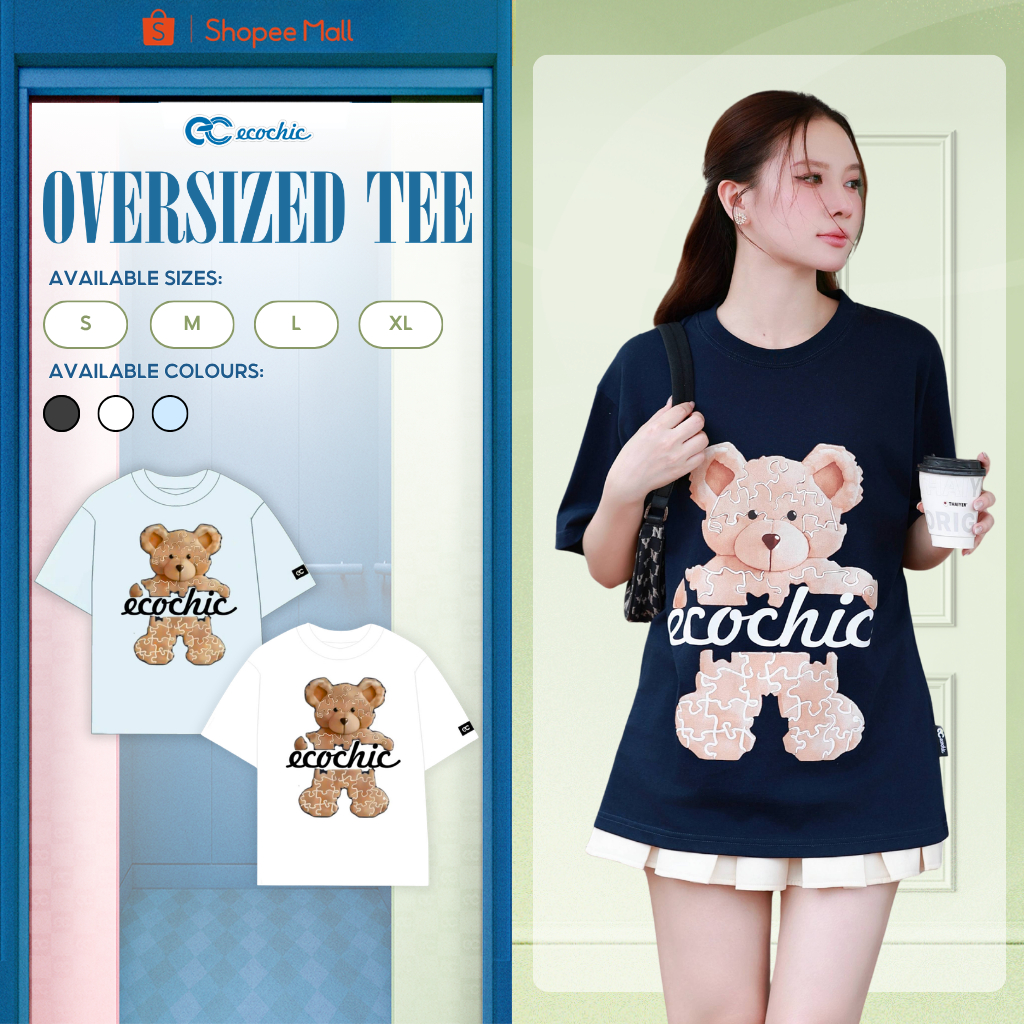 Áo Thun Oversize ECOCHIC B255 Hình Gấu Nâu Dễ Thương Form Rộng Chất Liệu Cotton Cao Cấp Mềm Mịn | BigBuy360 - bigbuy360.vn