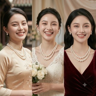 [NgocDaisy] N460 vòng cổ hạt Trai, dây chuyền mang áo dài 2 sợi ngắn nhiều kích cỡ hạt kiểu dáng sang trọng cho nữ