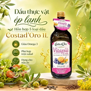 Dầu thực vật ép lạnh hỗn hợp 5 loại dầu - Dầu Olive Pomace La Sansa Di Oliva Costad'Oro chai 1L
