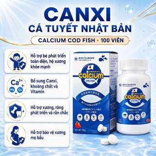 [CÓ TEM TÍCH ĐIỂM - HOẢ TỐC] Canxi Cá Tuyết lọ 100 viên Cod Fish Calcium, viên uống vị dâu có thể nhai - Hàng chính hãng