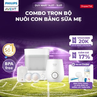 Combo Trọn Bộ Nuôi Con Bằng Sữa Mẹ Philips Avent -Máy hút sữa rảnh tay + Máy Hâm sữa cao cấp + Máy Tiệt trùng và sấy khô